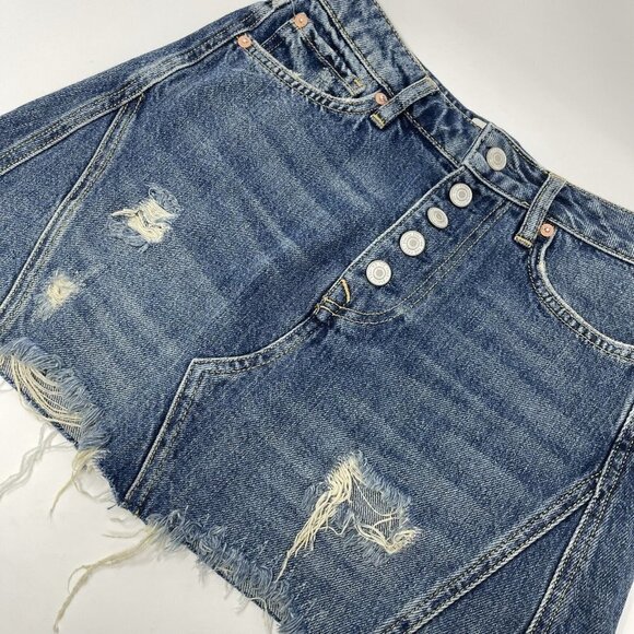 Free People Denim Jean Mini Skirt Women’s Size 26 Button Front We The Free - Picture 5 of 9